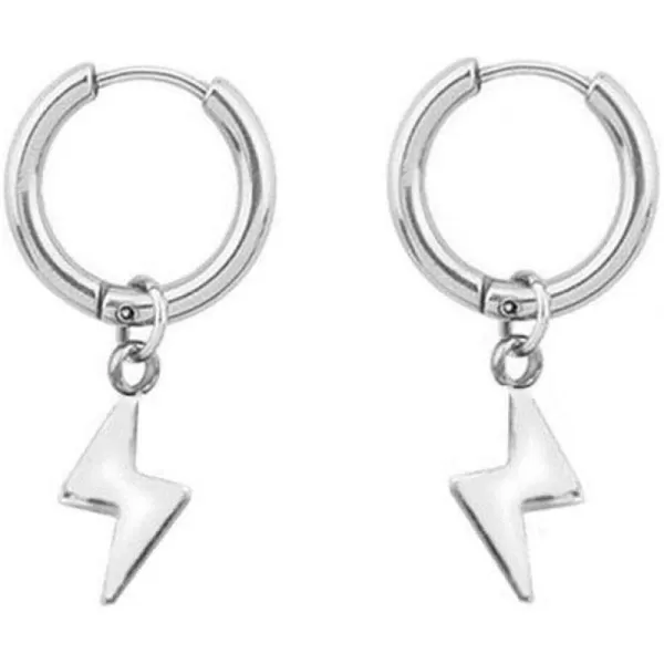 Cute Lightning Bolt Dangle Hoop Earrings for Women Girls 925 Sterling Silver with Charms Small Cartilage Huggie Hoops Drop Cuff Clip Earring Punk Dainty Fashion Jewelry Gifts for Best FriendSilver