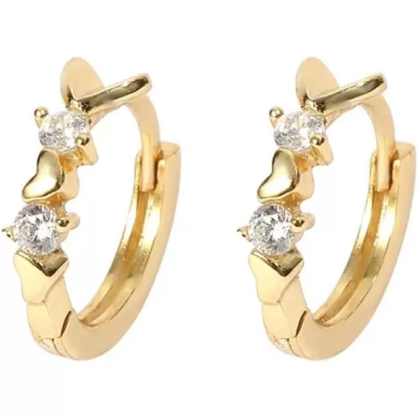 Cute Love Heart Cubic Zirconia Sleeper Small Hoop Earrings for Women Teen Girls Sterling Silver Cartilage Tiny CZ Huggie Hoops Hypoallergenic Sensitive Ear Dainty Birthday Christmas Gifts for DaughterGold