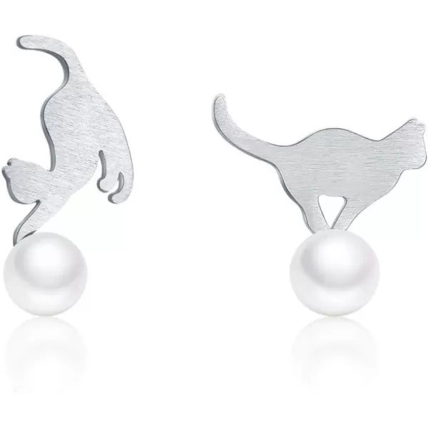 Cute Pearl Cat Small Stud Earrings for Women Girls S925 Sterling Silver Dainty Animal Kitty Play Ball Unique Tragus Post Pin Earring Funny Gifts for Best Friends Dauther SisterCute Pearl Cat Small Stud Earrings for Women Girls S925 Sterling Silver Dainty Animal Kitty Play Ball Unique Tragus Post Pin Earring Funny Gifts for Best Friends Dauther Sister