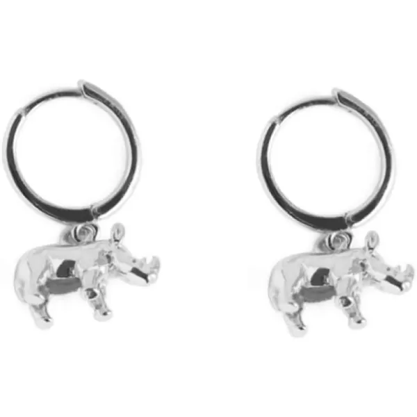 Cute Rhino Dangle Hoop Earrings for Women Girls Sterling Silver with Charms Animal Rhinoceros Drop Cartilage Cuff Stud Lovely Jewelry Fashion Dainty Birthday Christmas Gifts for DaughterSilver