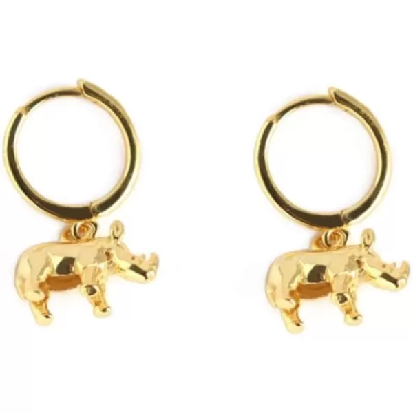 Cute Rhino Dangle Hoop Earrings for Women Girls Sterling Silver with Charms Animal Rhinoceros Drop Cartilage Cuff Stud Lovely Jewelry Fashion Dainty Birthday Christmas Gifts for DaughterGold