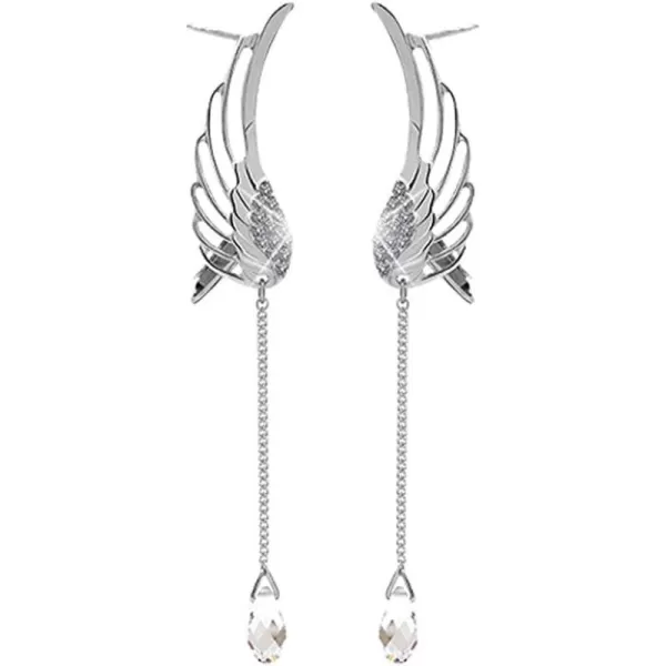 Dainty Angel Wing Ear Cuffs Crawler Climber Studs Earrings for Women Girls Silver Plated Cubic Zircoina Teardrop Tassel Chain Drop Dangle Cartilage Elegant Birthday Wedding Party Christmas JewelryDainty Angel Wing Ear Cuffs Crawler Climber Studs Earrings for Women Girls Silver Plated Cubic Zircoina Teardrop Tassel Chain Drop Dangle Cartilage Elegant Birthday Wedding Party Christmas Jewelry