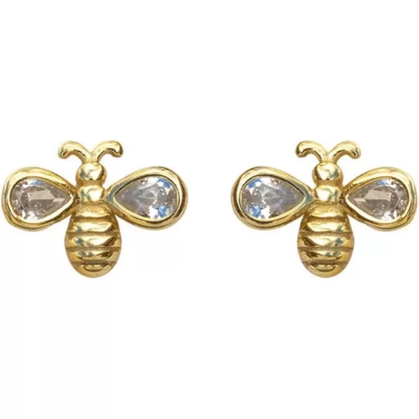 Dainty Bee Butterfly Tiny Crystal Stud Earrings for Women Girls 925 Sterling Silver Hypoallergenic Mini Cute Animal Studs Tragus Lucky Post Pin Fashion Christmas BFF JewelryGold Bee