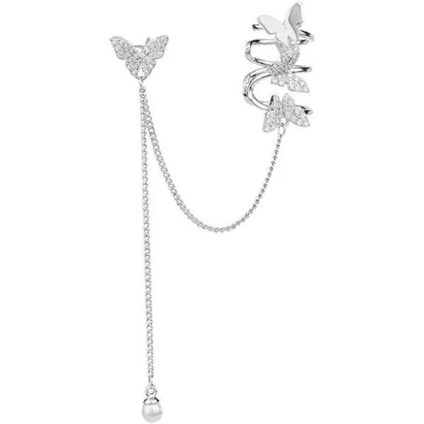 Dainty Butterfly Cuff Earrings for Women Girls 925 Sterling Silver Post Pin Shell Pearl Chain Drop Dangle Cubic Zirconia Butterflies Ear Wrap Climber Crawler Fashion Birthday Wedding Jewelry Gift 1 PieceDainty Butterfly Cuff Earrings for Women Girls 925 Sterling Silver Post Pin Shell Pearl Chain Drop Dangle Cubic Zirconia Butterflies Ear Wrap Climber Crawler Fashion Birthday Wedding Jewelry Gift 1 Piece