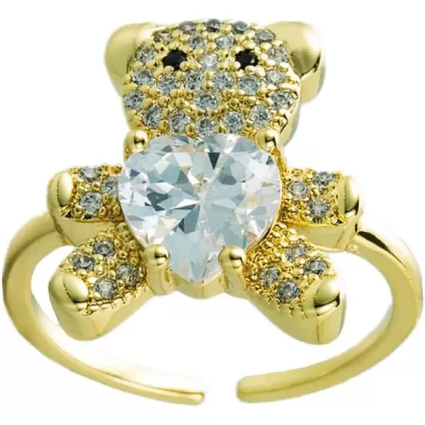 Dainty CZ Heart Bear Engagement Ring for Women Girls Gold Plated Adjustable Love Statement Open Wrap Rings Comfort Fit Fashion Cute Wedding Valentine Birthday Jewelry Gift for HerDainty CZ Heart Bear Engagement Ring for Women Girls Gold Plated Adjustable Love Statement Open Wrap Rings Comfort Fit Fashion Cute Wedding Valentine Birthday Jewelry Gift for Her