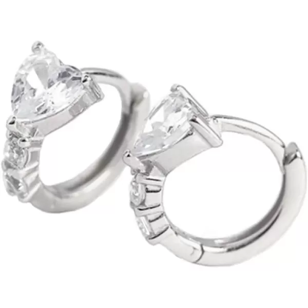Dainty CZ Love Heart Cartilage Tiny Hoop Earrings for Women Girls 925 Sterling Silver Hypoallergenic Huggie Hoops Cute Birthday Christmas Valentine Jewelry Delicate Gifts 75mmSilver