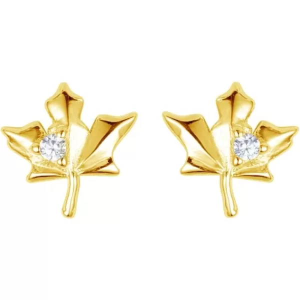 Dainty CZ Maple Leaf Earrings Sterling Silver Small Stud Cartilage Earring for Women Girls Hypoallergenic Tiny Cute CZ Crystal Piercing Studs Canadian Plant Fall Autumn Themed Jewelry14k Gold Plated