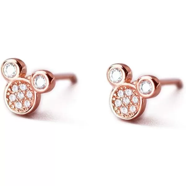 Dainty CZ Mouse Stud Earrings for Teen Girls Women 925 Sterling Silver Cubic Zirconia Tiny Cute Mice Stud Tragus Post Pin Earrings Hypoallergenic Sensitive Ear Minimalist Jewelry GiftRose Gold