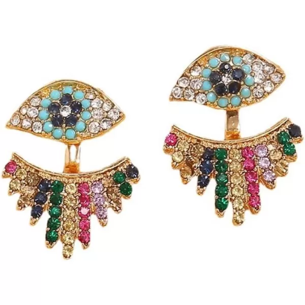 Dainty Crystal Evil Eye Earrings for Women Girls Fashion Boho Front Back Ear Jacket Piercing Stud Cartilage Earring Cute Protective Party JewelryDainty Crystal Evil Eye Earrings for Women Girls Fashion Boho Front Back Ear Jacket Piercing Stud Cartilage Earring Cute Protective Party Jewelry