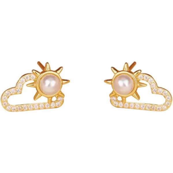 Dainty Pearl Sun Cloudy Earrings 925 Sterling Silver CZ Small Stud Earring for Women Girls Cubic Zirconia Hypoallergenic Imitation Pearls Cute Cartilage Studs Tragus Post Delicate Clear Weather Jewelry 14K GoldDainty Pearl Sun Cloudy Earrings 925 Sterling Silver CZ Small Stud Earring for Women Girls Cubic Zirconia Hypoallergenic Imitation Pearls Cute Cartilage Studs Tragus Post Delicate Clear Weather Jewelry 14K Gold