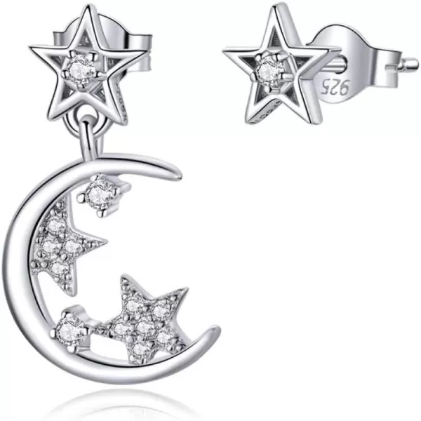 Delicate CZ Crescent Moon Dangle Star Stud Earrings for Women Teen Girls 925 Sterling Silver Hypoallergenic Piercing Ear Small Huggie Studs Tragus Asymmetrical Earring Cute Jewelry for DaughterDelicate CZ Crescent Moon Dangle Star Stud Earrings for Women Teen Girls 925 Sterling Silver Hypoallergenic Piercing Ear Small Huggie Studs Tragus Asymmetrical Earring Cute Jewelry for Daughter