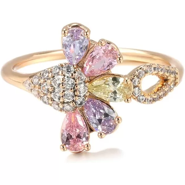 Delicate CZ Petal Flower Statement Ring for Women Girls 14K Gold Plated Colorful Crystal Teardrop Leaf Cluster Band Finger Rings Comfort Fit Cute Elegant Wedding Promise Birthday Jewelry Gift for Friend Size 8Delicate CZ Petal Flower Statement Ring for Women Girls 14K Gold Plated Colorful Crystal Teardrop Leaf Cluster Band Finger Rings Comfort Fit Cute Elegant Wedding Promise Birthday Jewelry Gift for Friend Size 8