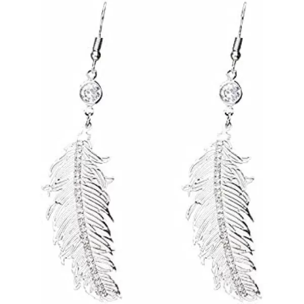 Delicate Feather Drop Dangle Cubic Zirconia Earrings for Women Girls Silvery Filigree Flat Leaf Dangling Hook Stud Fringe Statement Dropping Earring Birthday Wedding Cocktail Party JewelryDelicate Feather Drop Dangle Cubic Zirconia Earrings for Women Girls Silvery Filigree Flat Leaf Dangling Hook Stud Fringe Statement Dropping Earring Birthday Wedding Cocktail Party Jewelry