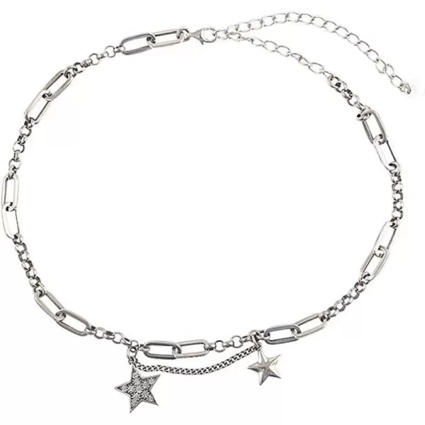 Double Stars Choker Necklace for Women Girls Silver Plated Paperclip Chain Cubic Zirconia Delicate Star Link Charm Pendant Bracelet Anklet Adjustable Hypoallergenic Punk PersonalizedDouble Stars Choker Necklace for Women Girls Silver Plated Paperclip Chain Cubic Zirconia Delicate Star Link Charm Pendant Bracelet Anklet Adjustable Hypoallergenic Punk Personalized