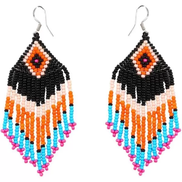 Drop Statement Fringe Earrings Handmade Boho Ethnic Beaded Dangle Hook Stud Earring Geomentic Colorized Seed Beads Chandelier Bohemian Party Exaggerated Personalized JewelryBlack