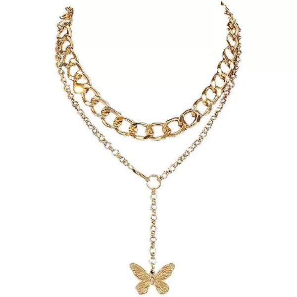 Dtja 2 PCS Punk Butterfly Choker Y Necklaces Set for Women Girls Gold Plated Big Layered Statement Link Chain Charm Pendant Necklaces Aesthetic Fashion Retro Y2K JewelryDtja 2 PCS Punk Butterfly Choker Y Necklaces Set for Women Girls Gold Plated Big Layered Statement Link Chain Charm Pendant Necklaces Aesthetic Fashion Retro Y2K Jewelry