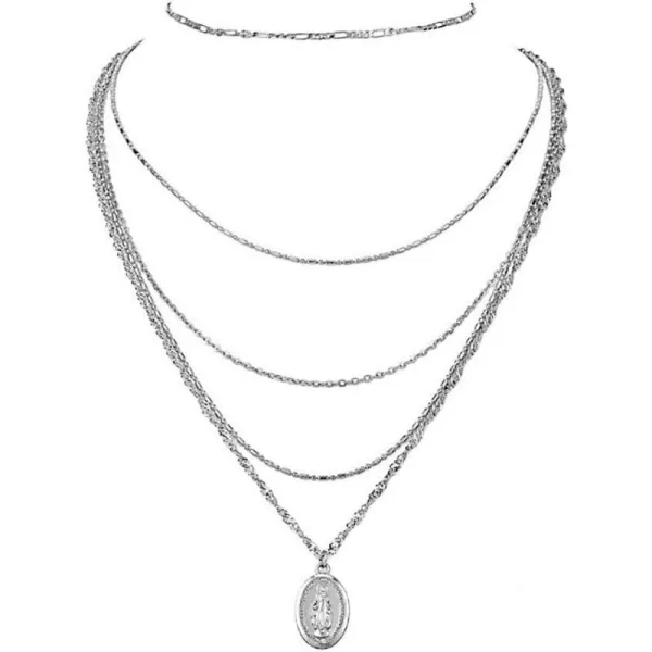 Dtja 5 Layer Miraculous Madonna Necklace for Women Girls Men Vintage Oval Metal Medallion Layered Choker Medal Cross Blessed Virgin Mary Geometric Pendant Necklaces Charm Chain Gift for Luck PrayDtja 5 Layer Miraculous Madonna Necklace for Women Girls Men Vintage Oval Metal Medallion Layered Choker Medal Cross Blessed Virgin Mary Geometric Pendant Necklaces Charm Chain Gift for Luck Pray