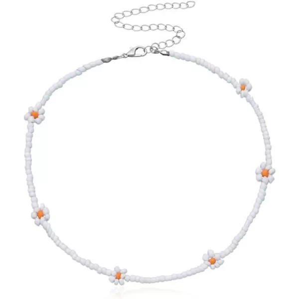 Dtja Boho Bead Flower Necklace for Women Girls Bohemian Colorful Ball Bead Seed Handmade Adjustable Choker Chain Layered Bracelet Anklet Beachy Y2K Necklaces Gift WhiteDtja Boho Bead Flower Necklace for Women Girls Bohemian Colorful Ball Bead Seed Handmade Adjustable Choker Chain Layered Bracelet Anklet Beachy Y2K Necklaces Gift White