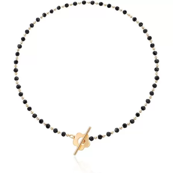 Dtja Boho Irregular Stone Choker Necklace for Women Girls Bohemian Turquoise Selenite Crystal Bead Gold Flower Charm Chain Toggle Clasp Nickel Free Retro Y2K JewelryBlack