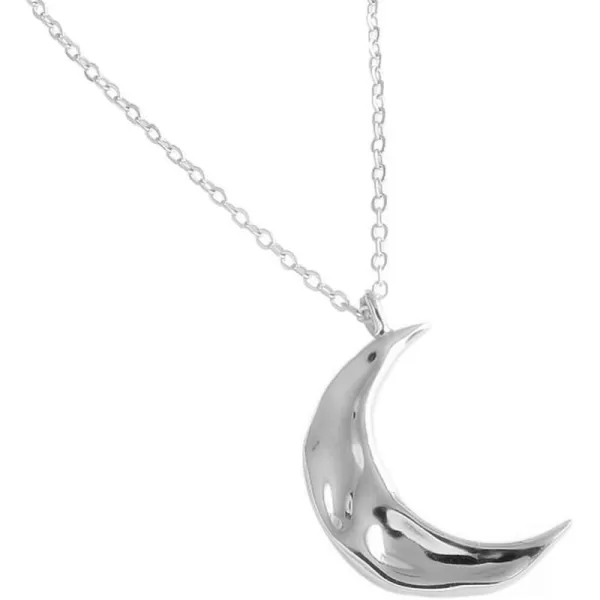 Dtja Boho Moon Necklace for Women Girls Sterling Silver Simple Delicate Crescent Half Moon Phase Karma Choker Pendant Necklace Adjustable Chain Handmade Hammered JewelrySilver
