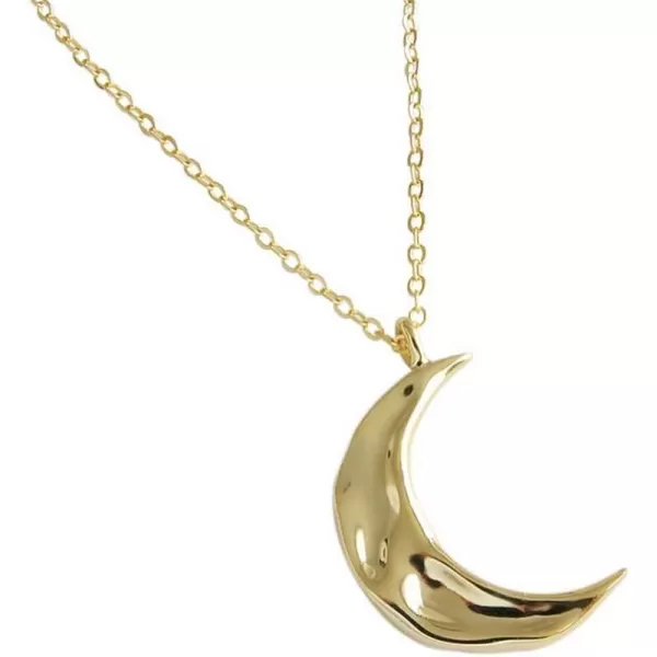 Dtja Boho Moon Necklace for Women Girls Sterling Silver Simple Delicate Crescent Half Moon Phase Karma Choker Pendant Necklace Adjustable Chain Handmade Hammered Jewelry14K Gold Plated