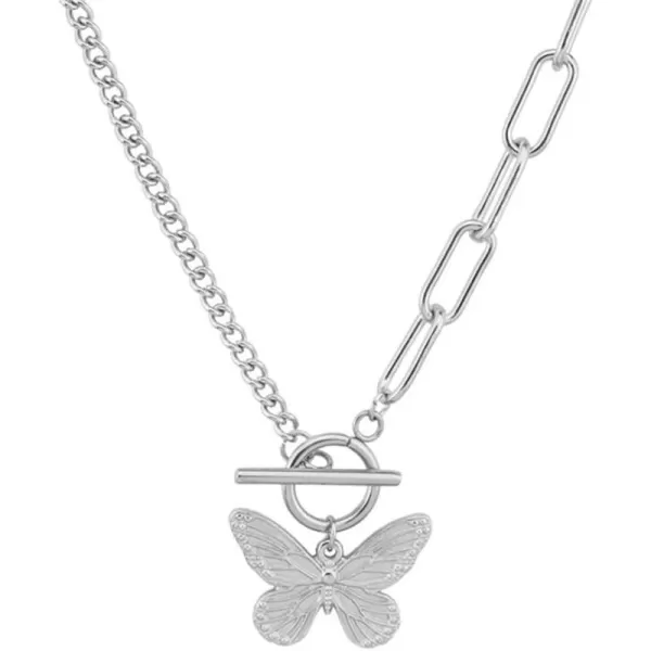 Dtja Butterfly Toggle Clasp Stainless Steel Choker Pendant Necklace for Women Girls Fashion Punk Rock Safety Pin Link Charm Chain OT Clasps BFF Y2K Jewelry Gift 18 InchDtja Butterfly Toggle Clasp Stainless Steel Choker Pendant Necklace for Women Girls Fashion Punk Rock Safety Pin Link Charm Chain OT Clasps BFF Y2K Jewelry Gift 18 Inch