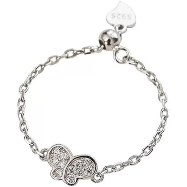 Dtja CZ Butterfly Chain 925 Sterling Silver Ring for Women Girls Statement Adjustable Mini Ball Open Wrap Tail Finger Rings Wedding Promise Engagement Birthday Jewelry GiftDtja CZ Butterfly Chain 925 Sterling Silver Ring for Women Girls Statement Adjustable Mini Ball Open Wrap Tail Finger Rings Wedding Promise Engagement Birthday Jewelry Gift