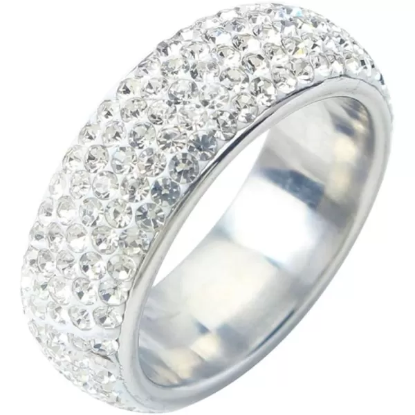 Dtja CZ Iced Out Wedding Statement Ring for Women Men Stainless Steel White Gold Plated 7mm 5 Rows Crystal Wide Band Rings Comfort Fit Fashion Punk Engagement Birthday Christmas Jewelry GiftSize 10