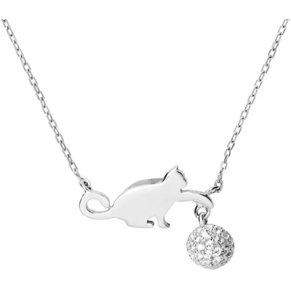 Dtja Cute Cat Necklace Crystal Ball Pendant Choker Necklace for Women Teens Girls S925 Sterling Silver Small Polished CZ Diamond Cluster Charm Chain 18 Hypoallergenic Lovely JewelryDtja Cute Cat Necklace Crystal Ball Pendant Choker Necklace for Women Teens Girls S925 Sterling Silver Small Polished CZ Diamond Cluster Charm Chain 18 Hypoallergenic Lovely Jewelry