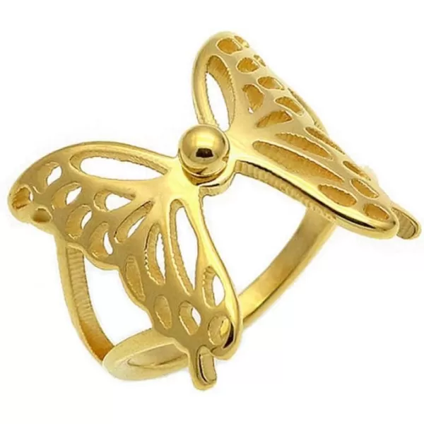 Dtja Exquisite Filigree Butterfly Band Ring for Women Girls Stainless Steel Statement High Polished Comfor Fit Animal Wings Finger Rings Vintage Jewelry Birthday Holiday Gifts for HerGold Size 6