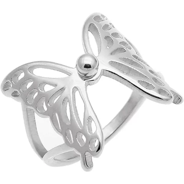 Dtja Exquisite Filigree Butterfly Band Ring for Women Girls Stainless Steel Statement High Polished Comfor Fit Animal Wings Finger Rings Vintage Jewelry Birthday Holiday Gifts for HerSilver Size 6
