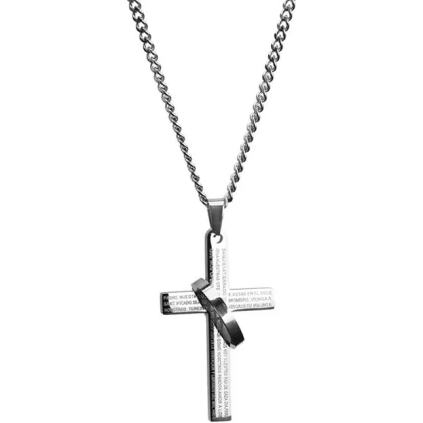 Dtja Large Cross Ring Pendant Necklace for Women Men Stainless Steel Silvery Our Father Lords Prayer Halo Bible Verse Engraved 25 Chain Fashion Punk Jewelry GiftDtja Large Cross Ring Pendant Necklace for Women Men Stainless Steel Silvery Our Father Lords Prayer Halo Bible Verse Engraved 25 Chain Fashion Punk Jewelry Gift