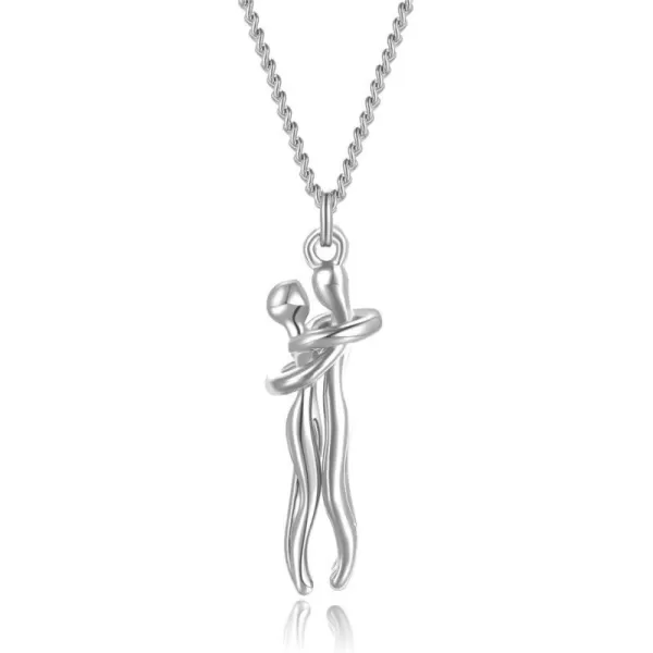 Dtja Love Hug Pendant Necklace for Women Girls TwoToned Affectionate Couple Hug Valentines Day Necklaces Fashion Personalized Statement Jewelry Wedding Birthday Party Gifts for HerSilver