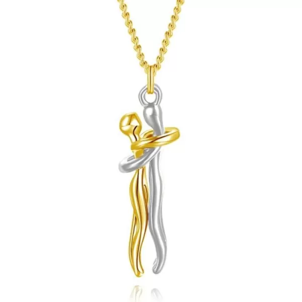Dtja Love Hug Pendant Necklace for Women Girls TwoToned Affectionate Couple Hug Valentines Day Necklaces Fashion Personalized Statement Jewelry Wedding Birthday Party Gifts for HerSilver Gold
