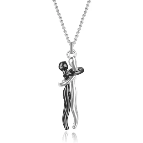 Dtja Love Hug Pendant Necklace for Women Girls TwoToned Affectionate Couple Hug Valentines Day Necklaces Fashion Personalized Statement Jewelry Wedding Birthday Party Gifts for HerSilver Black