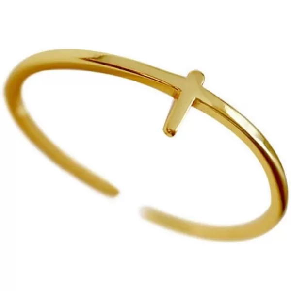 Dtja Minimalist Open Band S925 Sterling Silver Rings for Women Girls Men Sideways Cross Faith Promise Expendable Stackable Comfort Fit Knuckle Finger Ring Love Hope Wedding Engatement GiftGold Cross