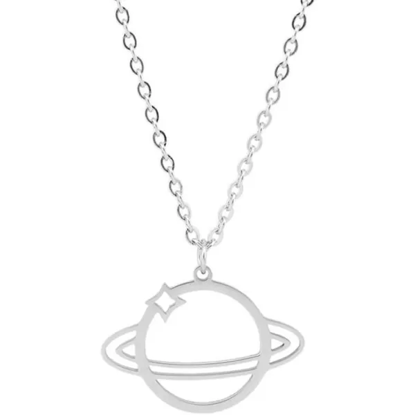 Dtja Silver Plated Planet Saturn Pendant Necklace for Women Girls Men Stainless Steel Moon Star Adjustable Long Chain Hypoallergenic Personalized JewelryDtja Silver Plated Planet Saturn Pendant Necklace for Women Girls Men Stainless Steel Moon Star Adjustable Long Chain Hypoallergenic Personalized Jewelry