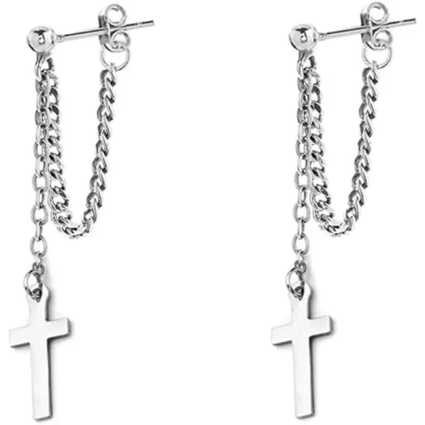 Dtja Stainless Steel Cross Dangle Drop Earrings Tassel Chain Dangling for Women Men Punk Ball Cartilage StudsDtja Stainless Steel Cross Dangle Drop Earrings Tassel Chain Dangling for Women Men Punk Ball Cartilage Studs