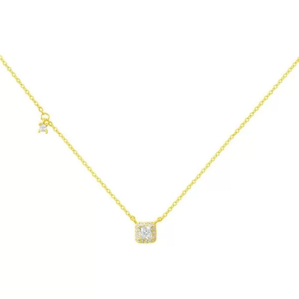 Dtja Sterling Silver Square Crystal Choker Necklace for Women Girls Cushion Shape Cubic Zirconia Small Delicate Princess Cut Pendant Necklace Adjustable Chain 18 Fashion Weddding Jewelry Gift18k gold plated