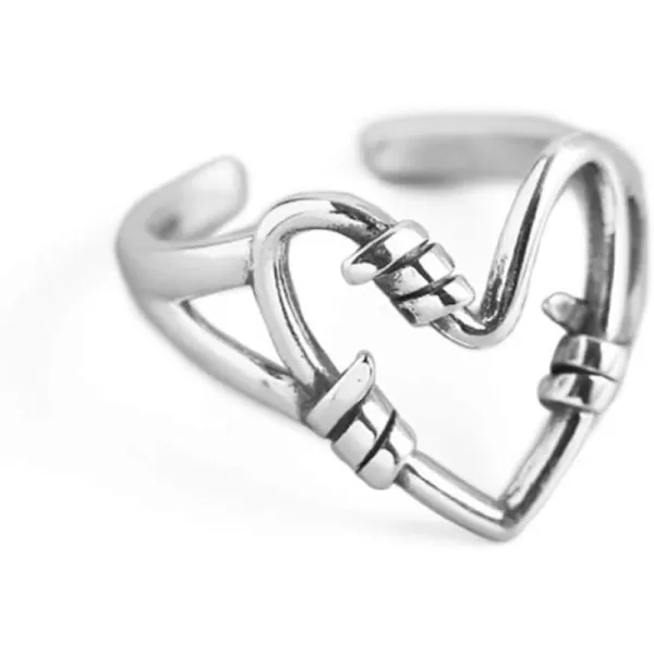 Dtja Unique Heart 925 Sterling Silver Ring for Women Girls Vintage Statement Engagement Promise Expandable Open Finger Ring Adjustable Wedding Jewelry Birthday Anniversary Valentine Gifts for HerDtja Unique Heart 925 Sterling Silver Ring for Women Girls Vintage Statement Engagement Promise Expandable Open Finger Ring Adjustable Wedding Jewelry Birthday Anniversary Valentine Gifts for Her
