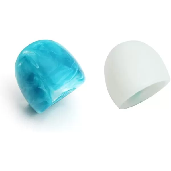 Dtja Vintage Acrylic Wedding Band Rings Set for Women Girls Statement Resin Engagement Chunky Wide Cocktail Party Ring Lightweight Exaggerated Y2K Jewelry 2PCS Size 89Ocean Blue