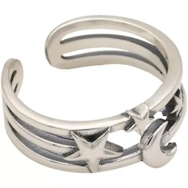Dtja Vintage Star Moon Open Adjustable Band Silver Ring for Women Girls Statement Expandable Comfort Fit Promise Best Friend Rings Retro Jewelry Birthday GiftsDtja Vintage Star Moon Open Adjustable Band Silver Ring for Women Girls Statement Expandable Comfort Fit Promise Best Friend Rings Retro Jewelry Birthday Gifts