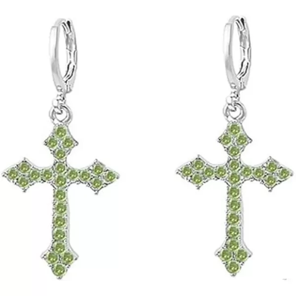 Fashion CZ Cross Dangle Earrings for Women Girls Hypoallergenic Crystal Charms Drop Dangling Huggie Small Hoop Cartilage Cuff Dainty Punk Faith Jewelry Gifts for PrayerSilver Green CZ
