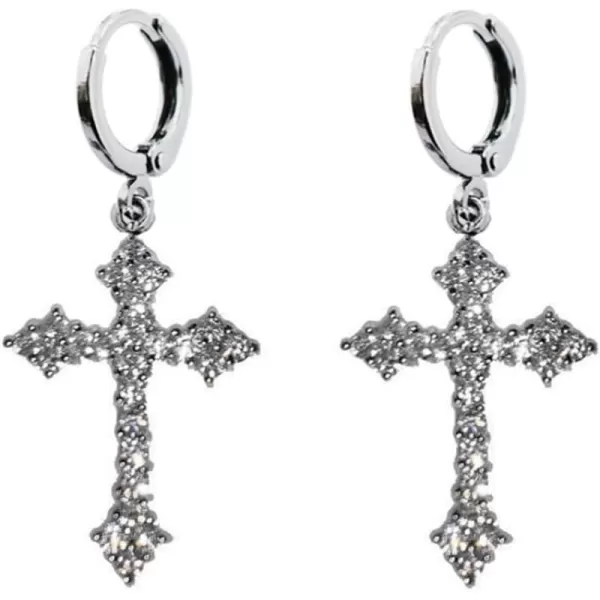 Fashion CZ Cross Dangle Earrings for Women Girls Hypoallergenic Crystal Charms Drop Dangling Huggie Small Hoop Cartilage Cuff Dainty Punk Faith Jewelry Gifts for PrayerSilver