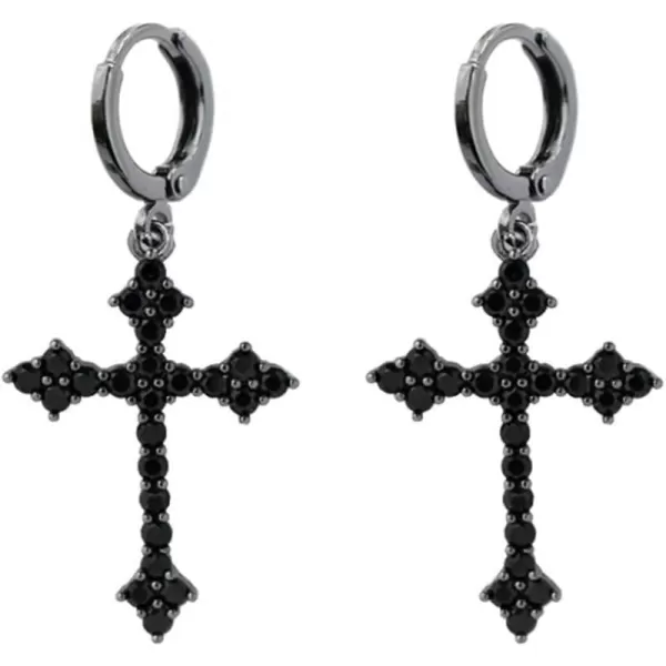 Fashion CZ Cross Dangle Earrings for Women Girls Hypoallergenic Crystal Charms Drop Dangling Huggie Small Hoop Cartilage Cuff Dainty Punk Faith Jewelry Gifts for PrayerBlack
