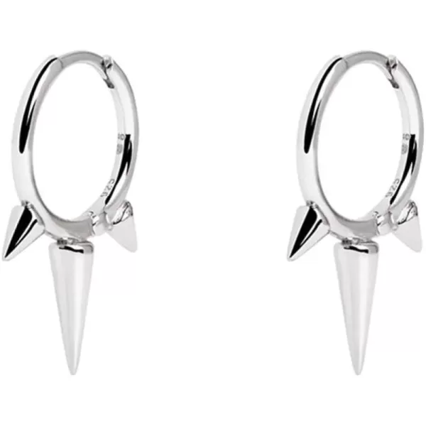 Fashion Spike Sterling Silver Hoop Earrings for Women Girls Men Hypoallergenic Minimalist Huggie Small Sleeper Hoops Cartilage Cuff Helix Stud Wrap Personalized Punk JewelrySilver