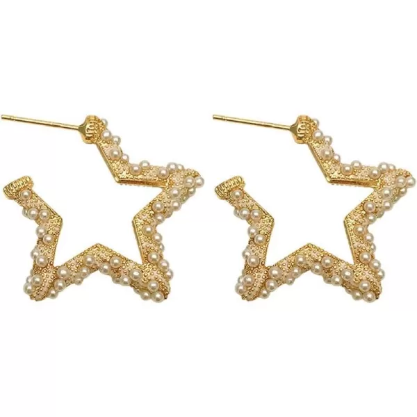 Faux Pearl Star Hoop Dangle Stud Earrings for Women Girls Gold Plated Dipped Geometrical Huggie Open Hoops Drop Hypoallergenic Lucky Post Birthday Wedding Gift for FriendsFaux Pearl Star Hoop Dangle Stud Earrings for Women Girls Gold Plated Dipped Geometrical Huggie Open Hoops Drop Hypoallergenic Lucky Post Birthday Wedding Gift for Friends