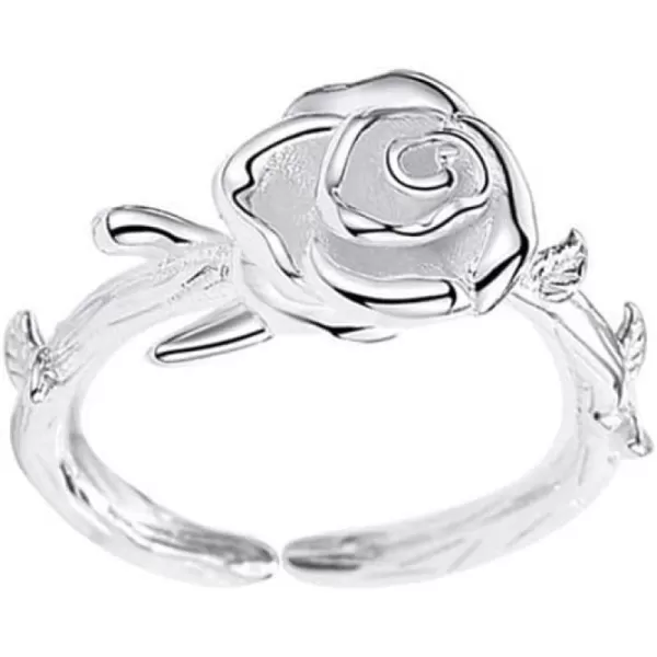 Flower 925 Sterling Silver Ring for Women Girls 18K White Gold Plated Rose Leaf Adjustable Wedding Engagement Statement Open Wrap Finger Rings Comfort Fit Fashion 3D Floral Jewelry Gift Birthday AnniversaryFlower 925 Sterling Silver Ring for Women Girls 18K White Gold Plated Rose Leaf Adjustable Wedding Engagement Statement Open Wrap Finger Rings Comfort Fit Fashion 3D Floral Jewelry Gift Birthday Anniversary