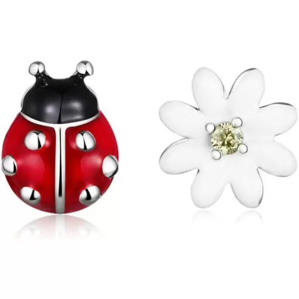 Flower Ladybug Tiny Stud Earrings for Women Girls 925 Sterling Silver Cubic Zirconia Asymmetric White Daisy Black Red Bugs Small Lucky Post Tragus Fashion Animal Jewelry Birthday Christmas GiftsFlower Ladybug Tiny Stud Earrings for Women Girls 925 Sterling Silver Cubic Zirconia Asymmetric White Daisy Black Red Bugs Small Lucky Post Tragus Fashion Animal Jewelry Birthday Christmas Gifts
