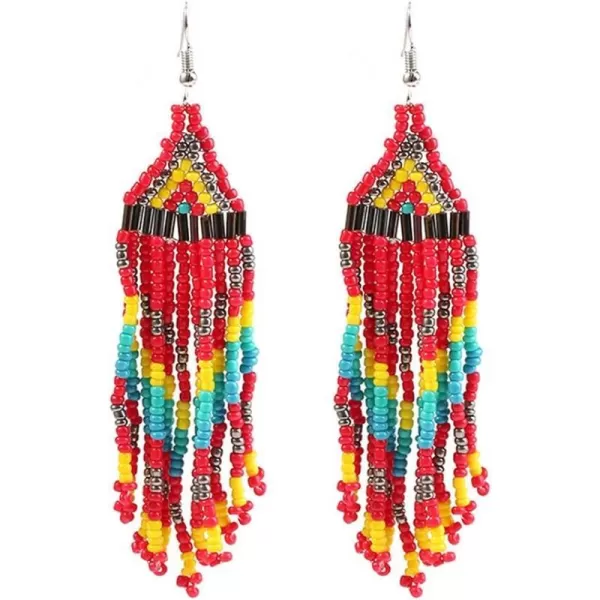 Geometric Long Fringe Drop Statement Earrings Handmade Boho Ethnic Beaded Tassel Dangle Hook Stud Earring Colorized Seed Beads Chandelier Bohemian Retro Party Y2K Jewelry RedGeometric Long Fringe Drop Statement Earrings Handmade Boho Ethnic Beaded Tassel Dangle Hook Stud Earring Colorized Seed Beads Chandelier Bohemian Retro Party Y2K Jewelry Red